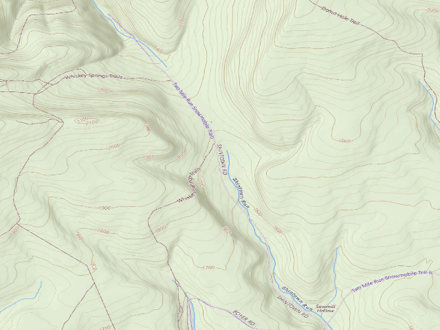 USGS topographic map of Sproul State Forest roadside campsite WS010