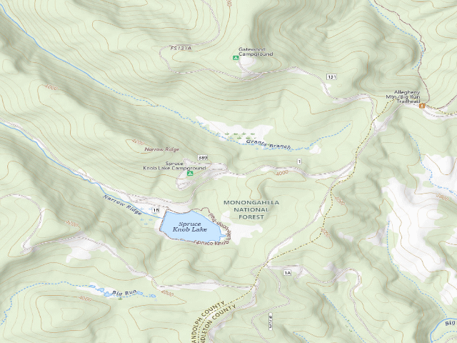 USGS topographic map of Spruce Knob Lake Campground