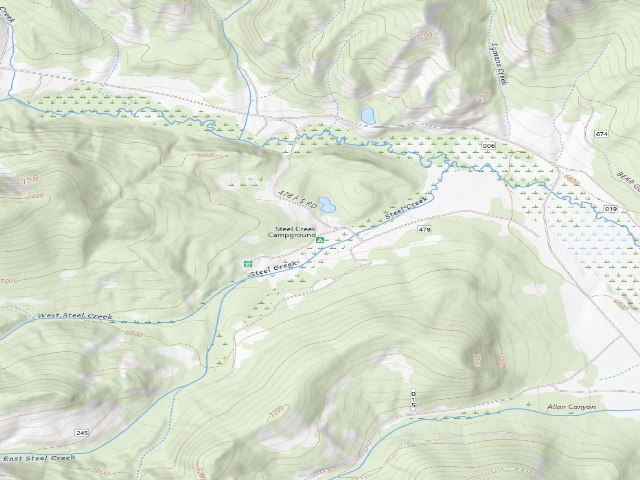 USGS topographic map of Steel Creek Campground