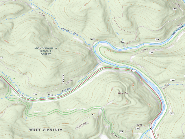 USGS topographic map of Stonecoal Dispersed Camping