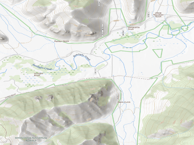 USGS topographic map of Sunlight Basin WHMA — Sunlight Camping Area