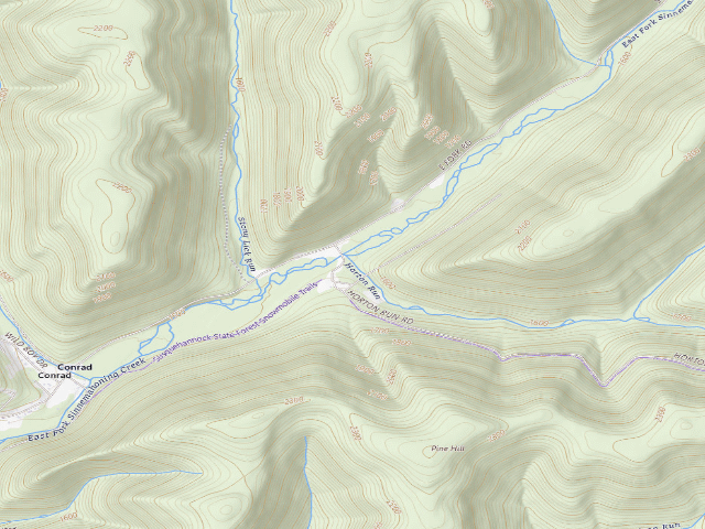 USGS topographic map of Susquehannock State Forest roadside campsite 010 East Fork and Horton Run