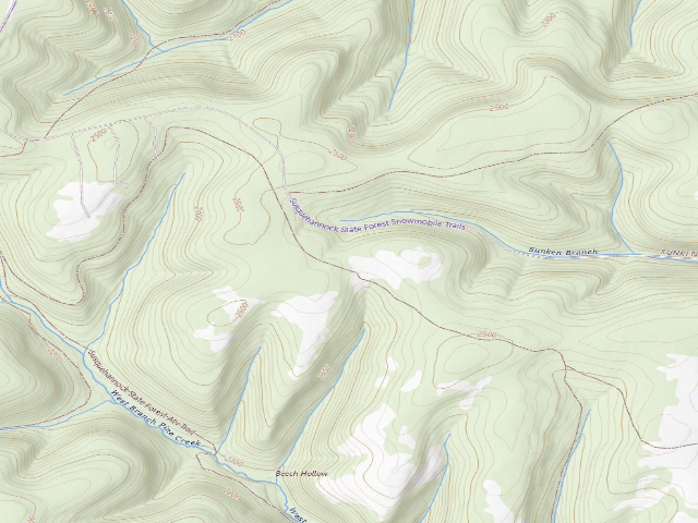 USGS topographic map of Susquehannock State Forest roadside campsite 032 Sunken Branch ATV A