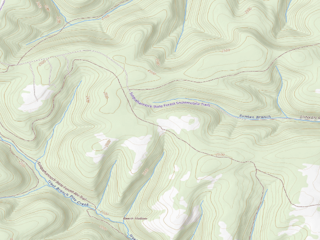 USGS topographic map of Susquehannock State Forest roadside campsite 045 Sunken Branch ATV B