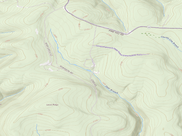 USGS topographic map of Susquehannock State Forest roadside campsite Dyer 008