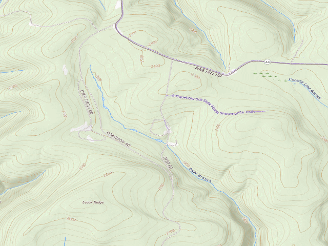 USGS topographic map of Susquehannock State Forest roadside campsite Dyer 003