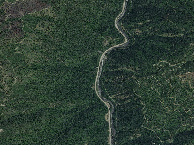 Aerial image of Swinging Bridge Campground