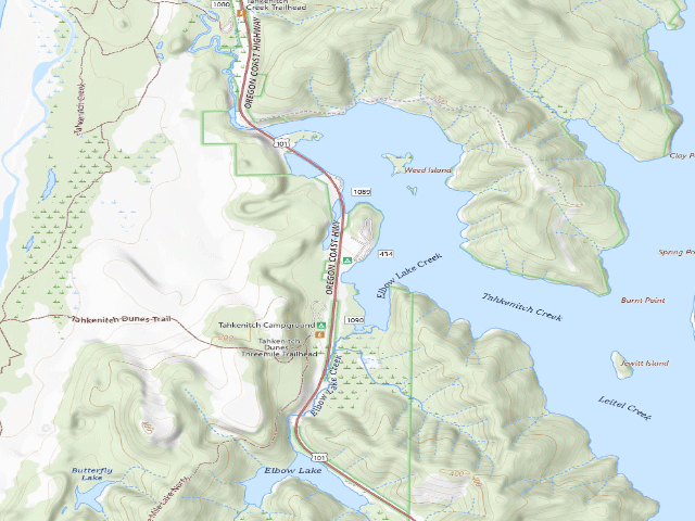 USGS topographic map of Tahkenitch Landing Campground And Boating Site