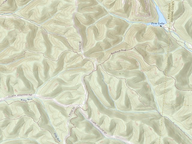 USGS topographic map of Tar Hollow State Park - Logan Backpack Trail primitive sites at the fire tower ($4)