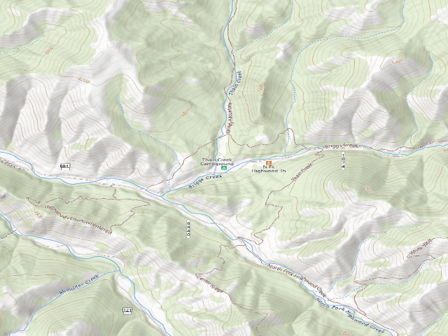 USGS topographic map of Thain Creek Campground