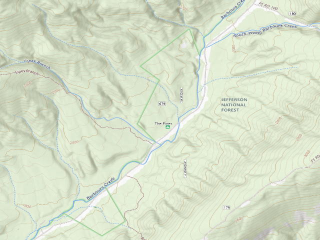 USGS topographic map of The Pines Campground
