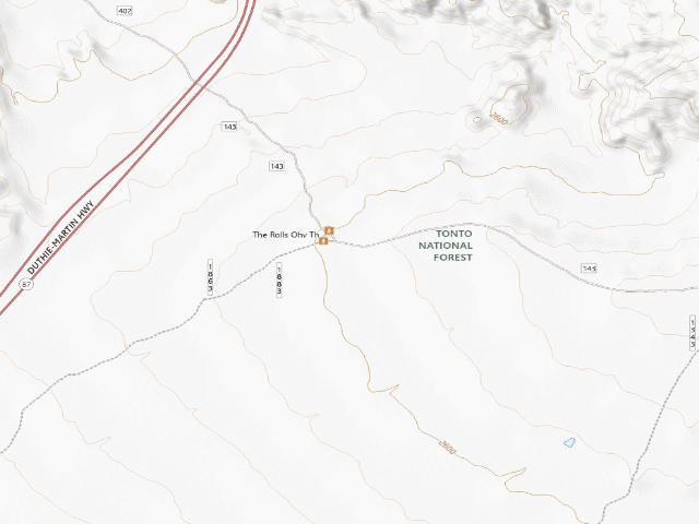 USGS topographic map of The Rolls OHV Area - FR 143 Access