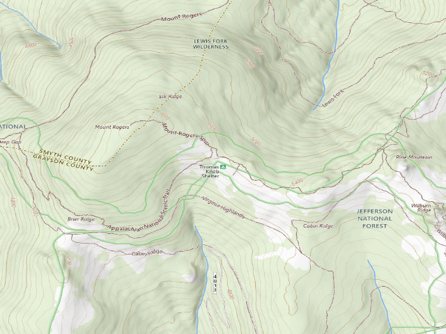 USGS topographic map of Thomas Knob A.T. Shelter