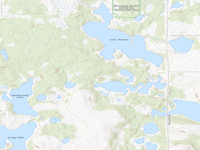 USGS topographic map of Thompson Lake WMA (Bottineau County)