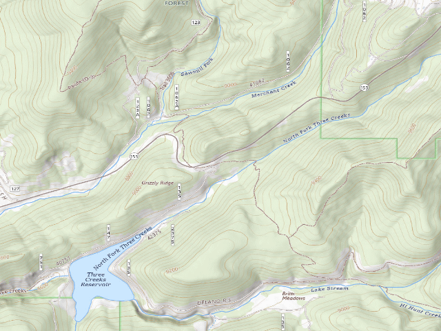 USGS topographic map of Three Creeks Trailhead