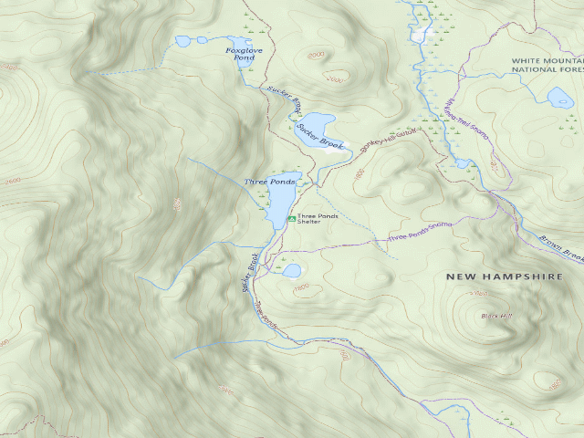 USGS topographic map of Three Ponds Shelter