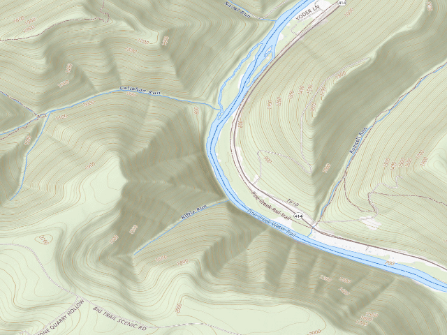 USGS topographic map of Tiadaghton State Forest primitive campsite BW 007