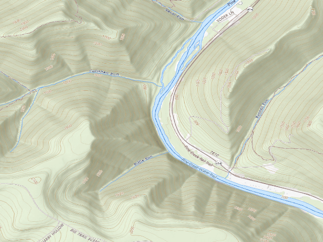 USGS topographic map of Tiadaghton State Forest primitive campsite BW 001 (Black Walnut Bottom)