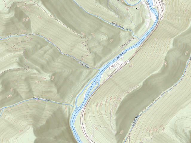 USGS topographic map of Tiadaghton State Forest primitive campsite NR 004 (Naval Run)
