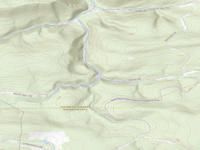 USGS topographic map of Tiadaghton State Forest roadside campsite ER 001