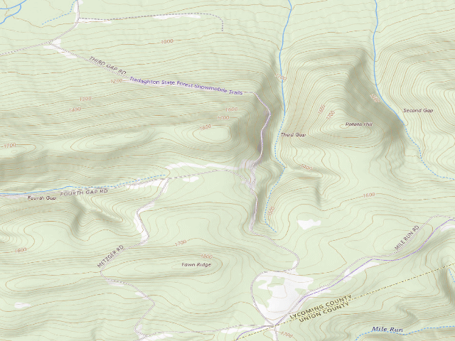 USGS topographic map of Tiadaghton State Forest roadside campsite FG 002