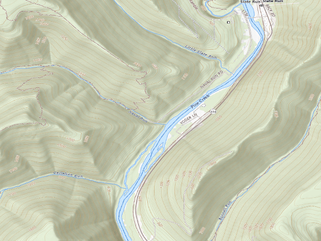 USGS topographic map of Tiadaghton State Forest roadside campsite NR 003 (Naval Run)