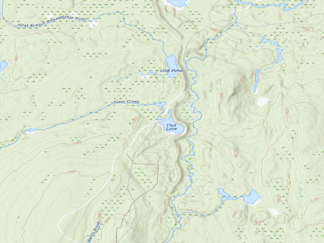 USGS topographic map of Tied Lake Road Campsite (Five Ponds Wilderness)