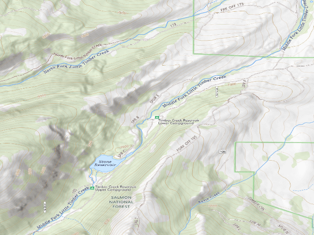 USGS topographic map of Timber Creek Reservoir Lower Campground