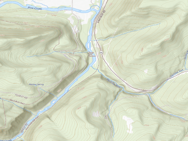 USGS topographic map of Tioga State Forest primitive campsite Darling Run 001