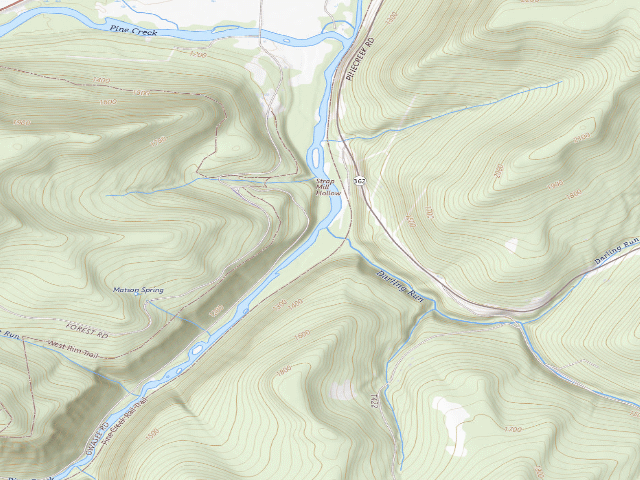 USGS topographic map of Tioga State Forest primitive campsite Darling Run 007