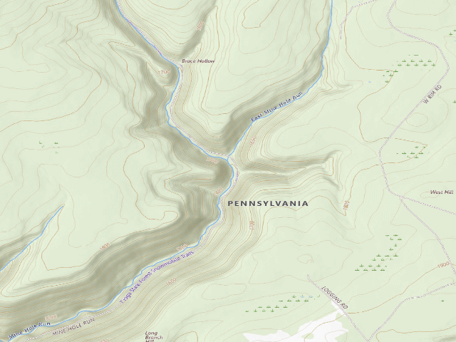 USGS topographic map of Tioga State Forest roadside campsite 014 Mine Hole - Lloyd Trail