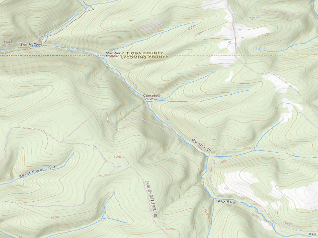 USGS topographic map of Tioga State Forest roadside campsite 018 Big Run North