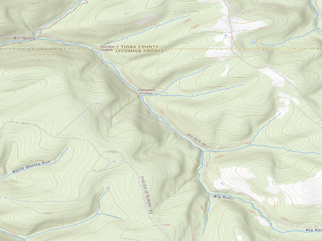 USGS topographic map of Tioga State Forest roadside campsite 019 Big Run South