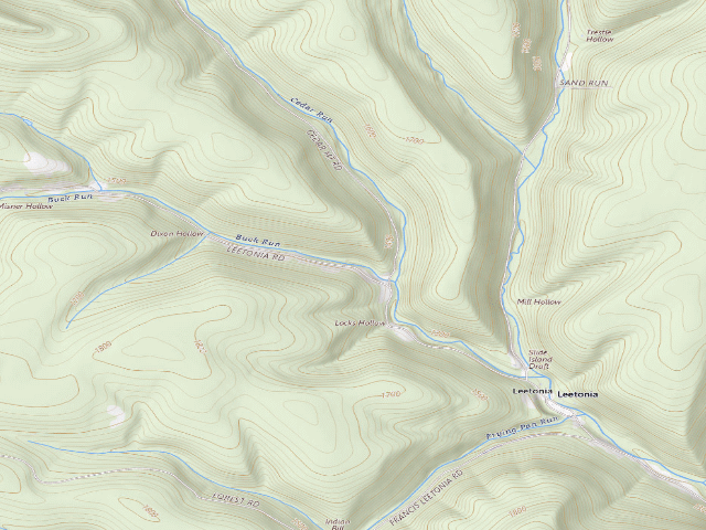 USGS topographic map of Tioga State Forest roadside campsite 061 Buck Run