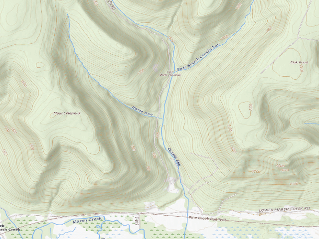 USGS topographic map of Tioga State Forest roadside campsite 066 Canada Run