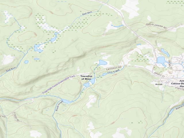 USGS topographic map of Tioga State Forest roadside campsite 067 Landrus Road Lick Creek