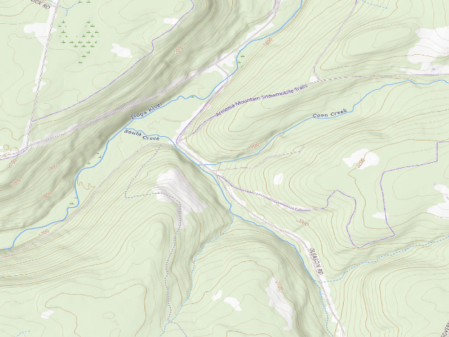 USGS topographic map of Tioga State Forest roadside campsite 069 Coon Creek