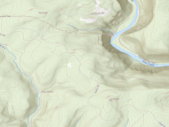 USGS topographic map of Tioga State Forest roadside campsite 079 Spinning Wheel West Rim Gaswell