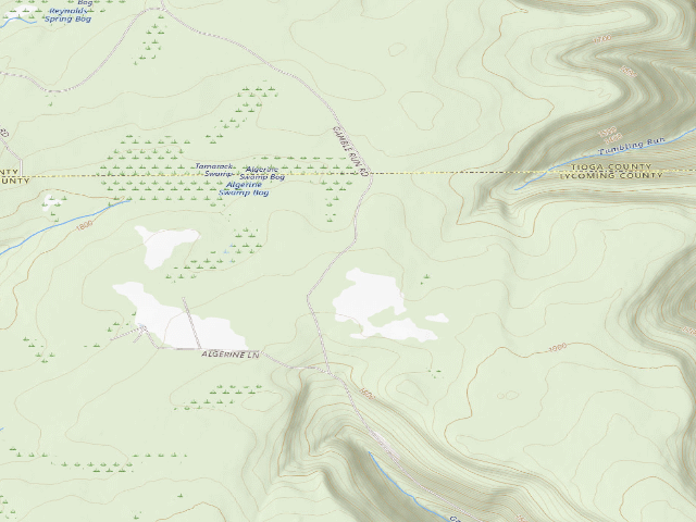 USGS topographic map of Tioga State Forest roadside campsite Gamble Run 013