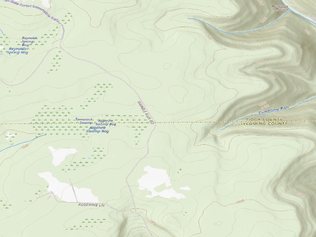 USGS topographic map of Tioga State Forest roadside campsite Gamble Run 012