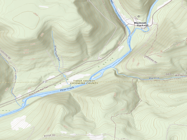 USGS topographic map of Tioga State Forest roadside campsite Hoffman 001