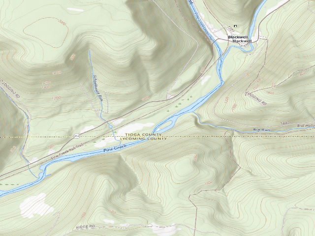 USGS topographic map of Tioga State Forest roadside campsite Hoffman 004