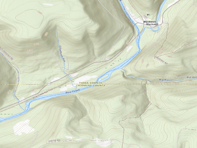 USGS topographic map of Tioga State Forest roadside campsite Hoffman 006