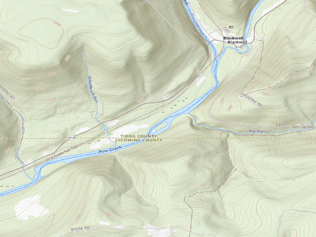 USGS topographic map of Tioga State Forest roadside campsite Hoffman 010
