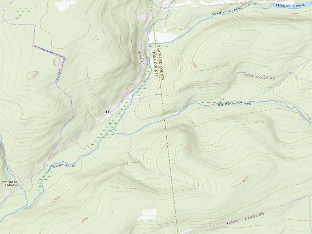 USGS topographic map of Tioga State Forest roadside campsite Twin Pipes Foundations 851
