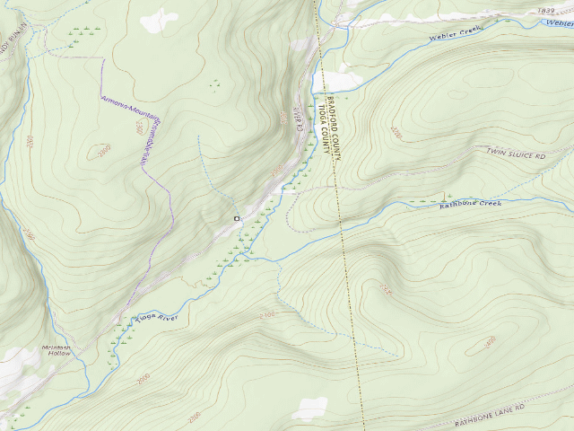USGS topographic map of Tioga State Forest roadside campsite Twin Pipes 853
