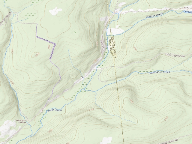 USGS topographic map of Tioga State Forest roadside campsite Twin Pipes Foundations 852