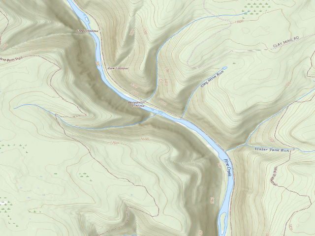 USGS topographic map of Tioga State Forest water-trail campsite Dillon Hollow