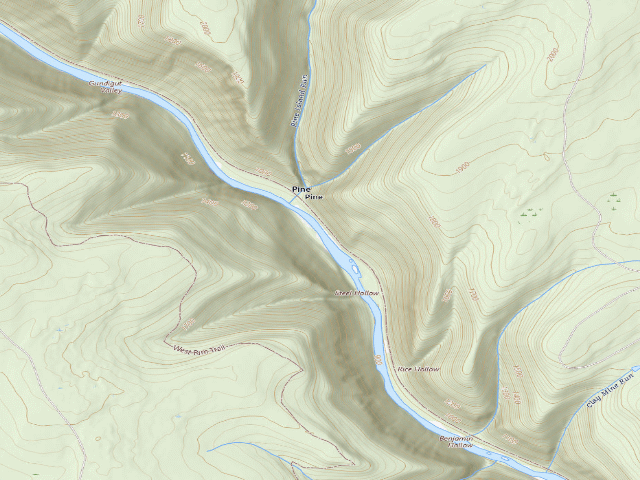 USGS topographic map of Tioga State Forest water-trail campsite Pine Creek Pine Island 3