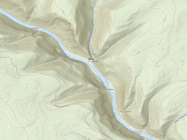 USGS topographic map of Tioga State Forest water-trail campsite Pine Creek Pine Island 2